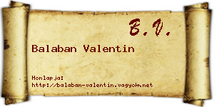 Balaban Valentin névjegykártya